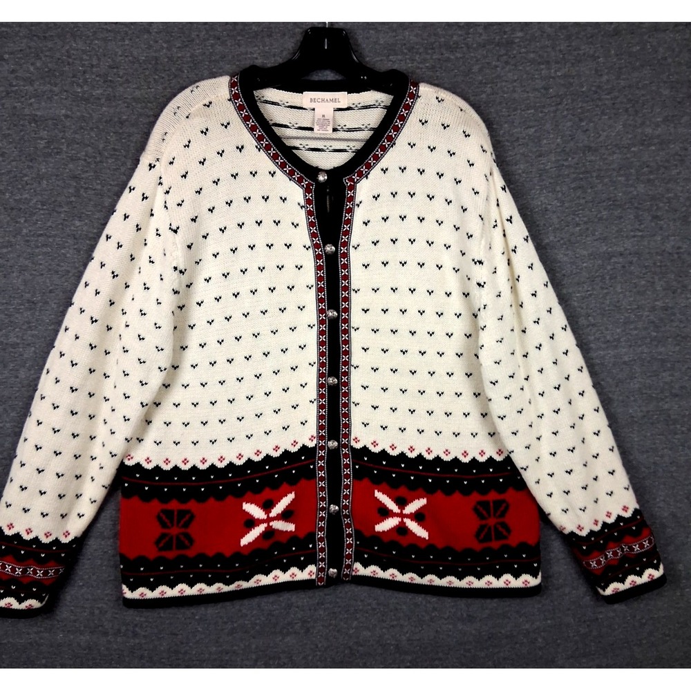 Bechamel Womens Sweater XL Fair Isle Knit Cardigan Nordic Holiday Cabincore Cozy